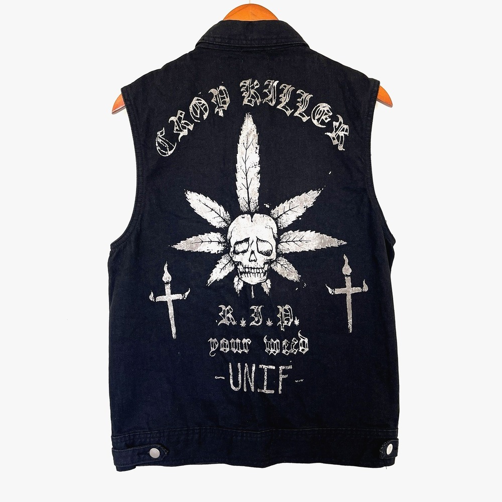 UNIF Crop Killer Black Denim Vest Sz M Layers Edgy Grunge Punk Streetwear Unisex